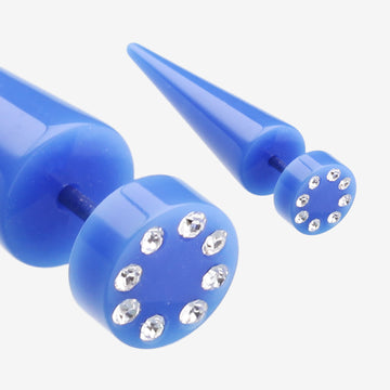 Detail View 1 of A Pair of Multi Gem Solid Acrylic Faux Taper Earring-Blue